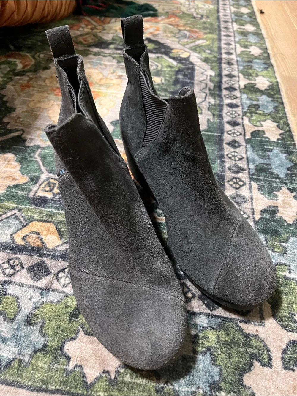 TOMs Blue Suede Wedge Ankle Boots
